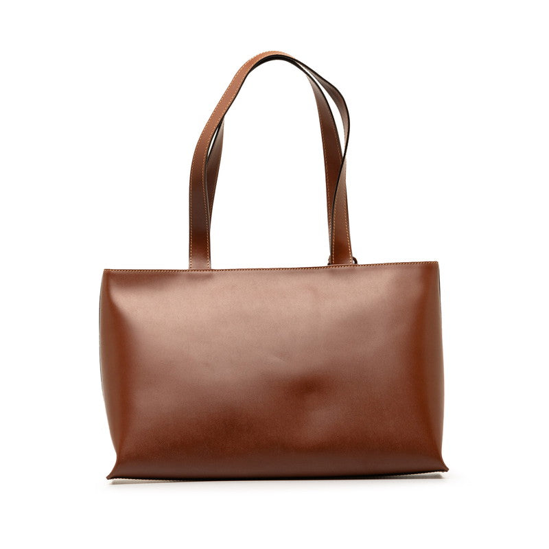 Burberry Check Tote Bag Brown Leather