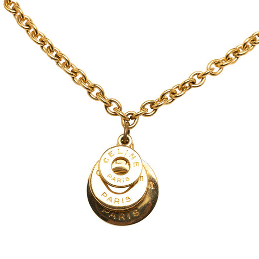 Celine Circle Logo Gold Plated Pendant Necklace