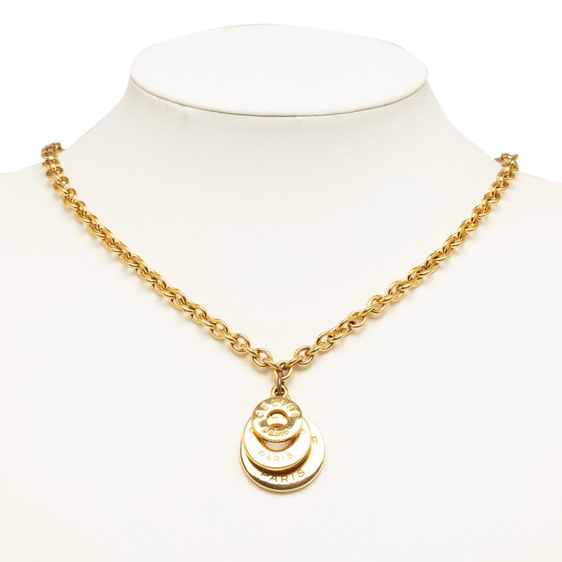 Celine Circle Logo Gold Plated Pendant Necklace