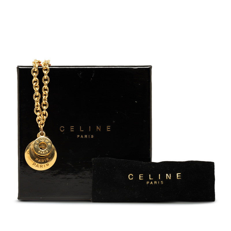 Celine Circle Logo Gold Plated Pendant Necklace