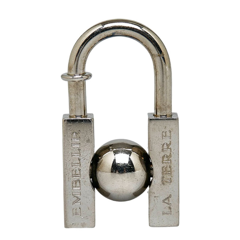 Hermes H Cadena Earth Motif Padlock Silver Metal