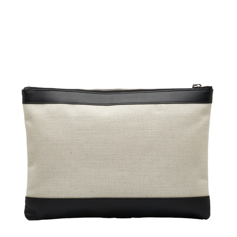 Balenciaga Ivory Black Canvas Leather Clutch Bag