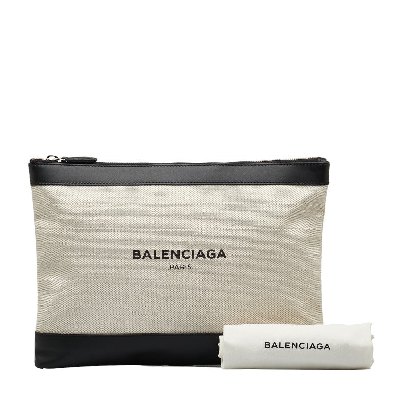 Balenciaga Ivory Black Canvas Leather Clutch Bag