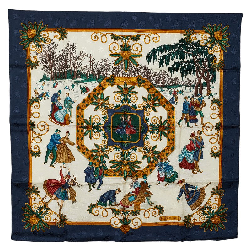 Hermes Carre 90 Joies D'Hiver Winter Pleasures Silk Scarf