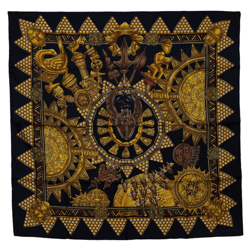 Hermes Carre 90 Lor Des Chefs Chiefs' Gold Silk Scarf