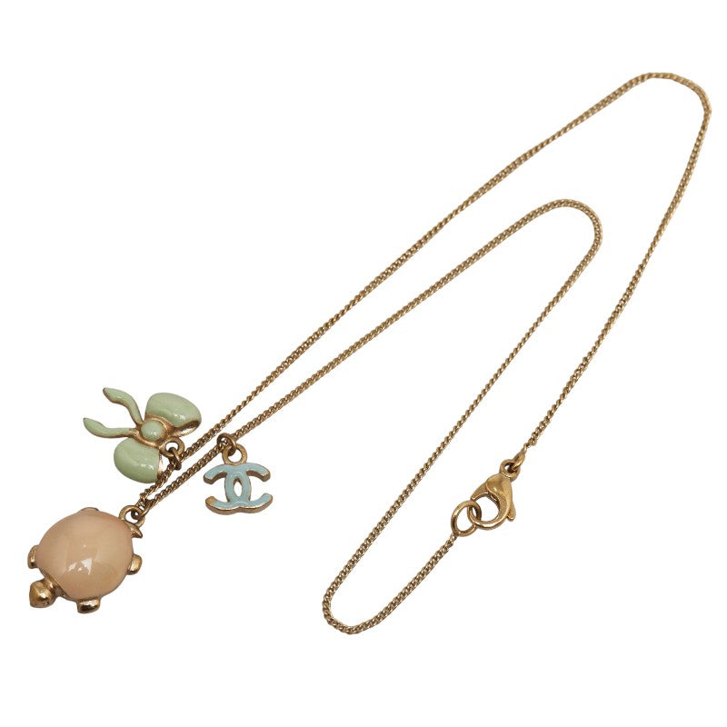 Chanel Enamel Bow, Turtle & CC Logo Charm Pendant Necklace