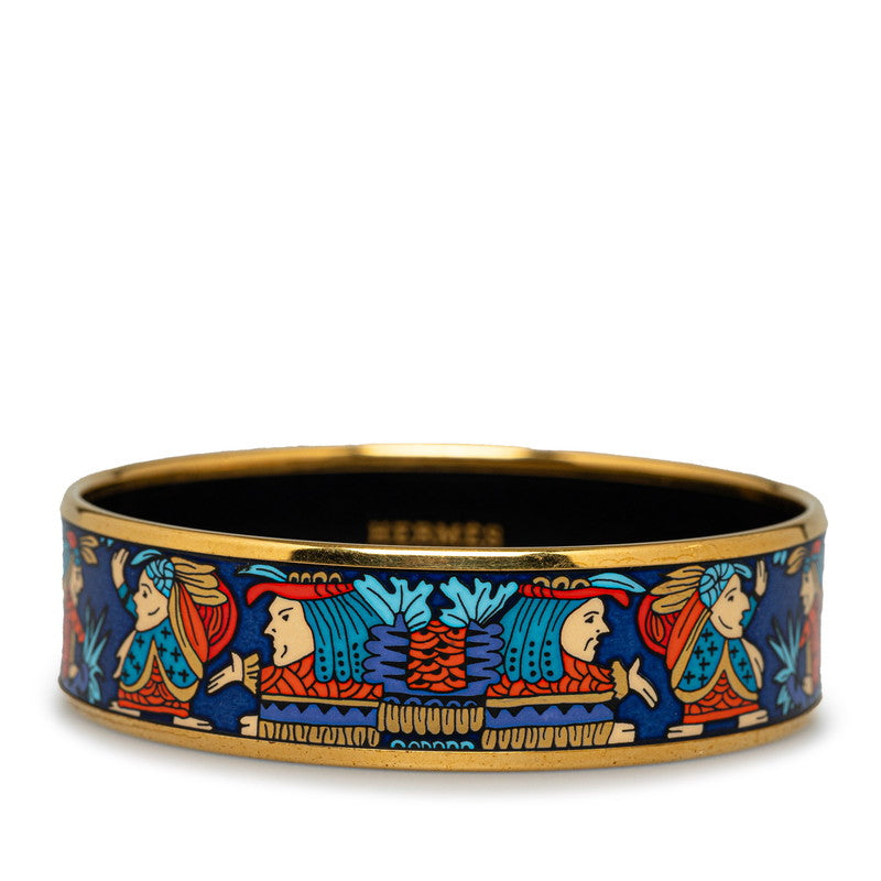 Hermes Emile Gm Cloisonne Indian Bangle Gold Blue Multicolor Plated