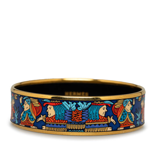 Hermes Emile Gm Cloisonne Indian Bangle Gold Blue Multicolor Plated