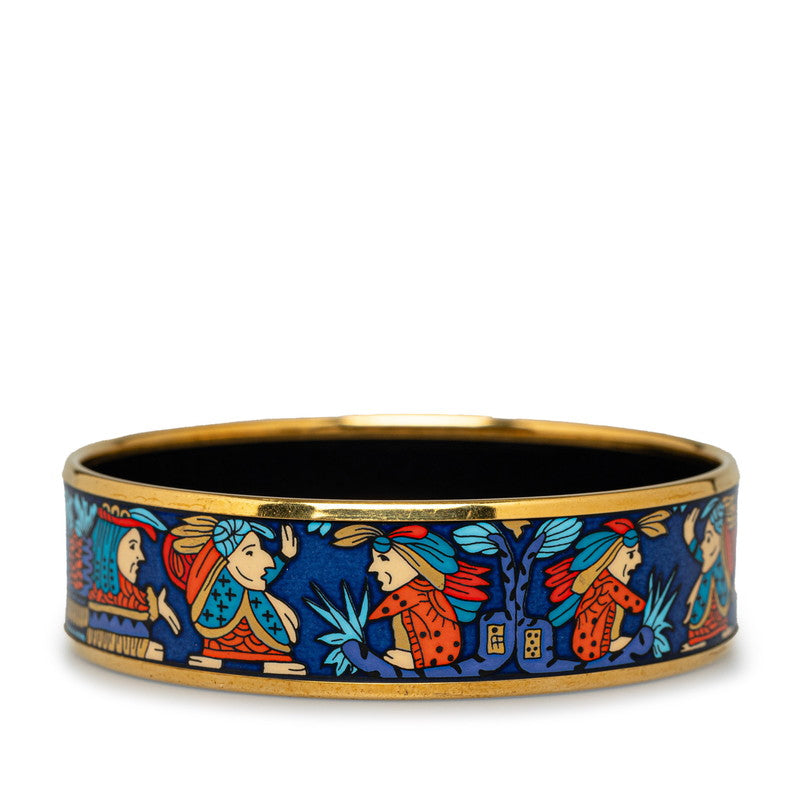 Hermes Emile Gm Cloisonne Indian Bangle Gold Blue Multicolor Plated