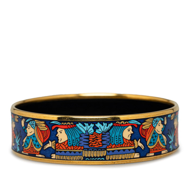 Hermes Emile Gm Cloisonne Indian Bangle Gold Blue Multicolor Plated