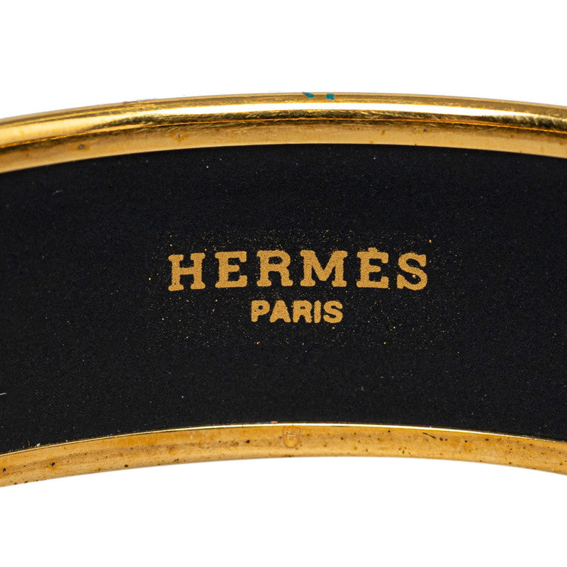 Hermes Emile Gm Cloisonne Indian Bangle Gold Blue Multicolor Plated