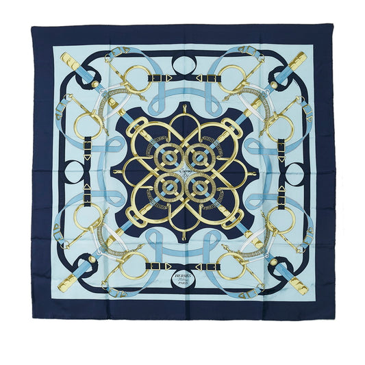 Hermes Carre 90 Eperon D'or Golden Spur Silk Scarf