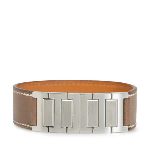 Hermes Brown Leather Metal Ladies Bracelet Bangle