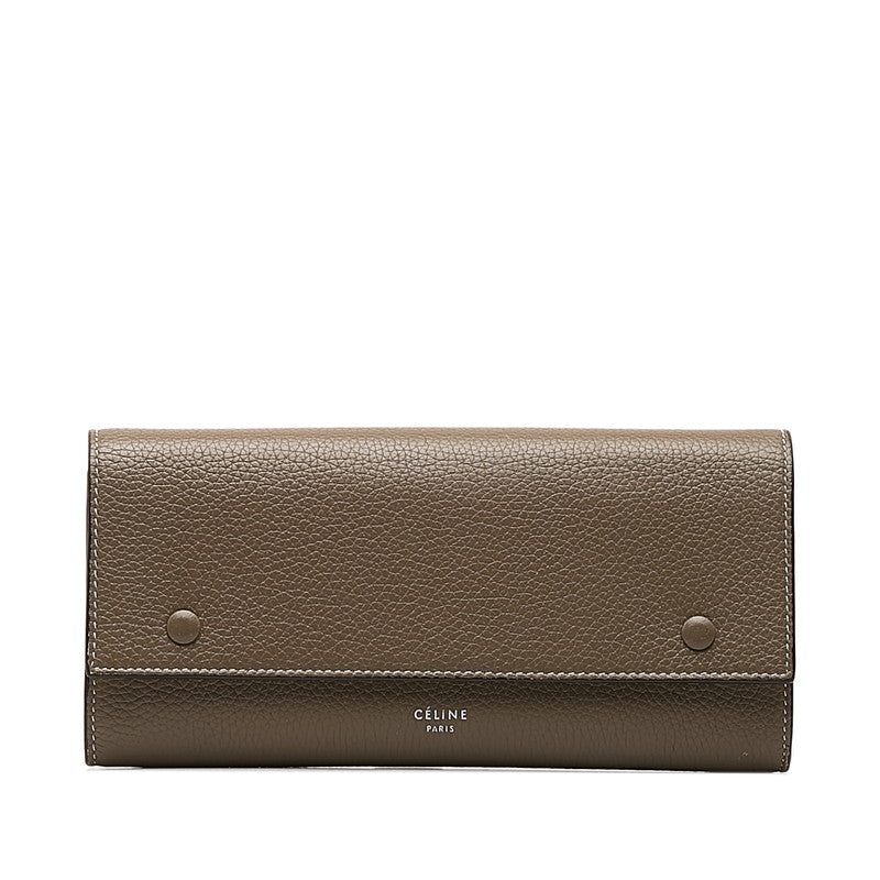 Celine Drummed Calfskin Large Multifunction Flap Wallet Souris