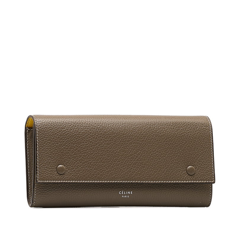 Celine Drummed Calfskin Large Multifunction Flap Wallet Souris