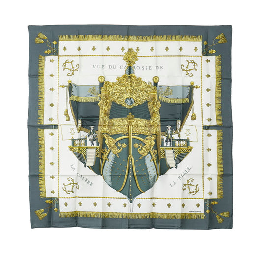 Hermes Carre 90 Vue Du Carosse De La Galere La Reale Queen's Coronation Silk Scarf